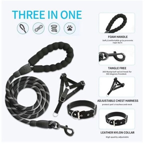 NWOT 3PC ADJUSTABLE DOG CHEST HARNESS, leash & Collar SET - LARGE - BLACK - Picture 2 of 4